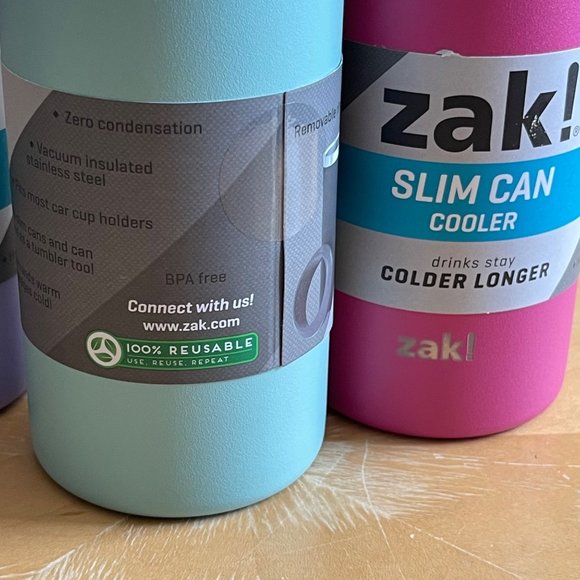 Zak! Slim Can Cooler Pink, Purple or Light Blue 12.5oz Outdoors/Indoors/Summer - Picture 4 of 8